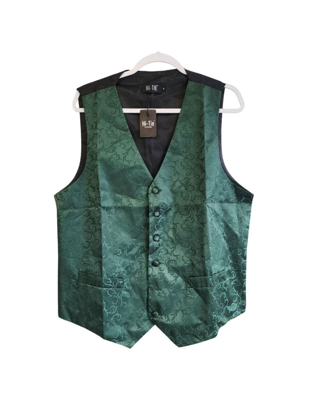 Hi-Tie Mens Green Floral Brocade Vest Set Size M New